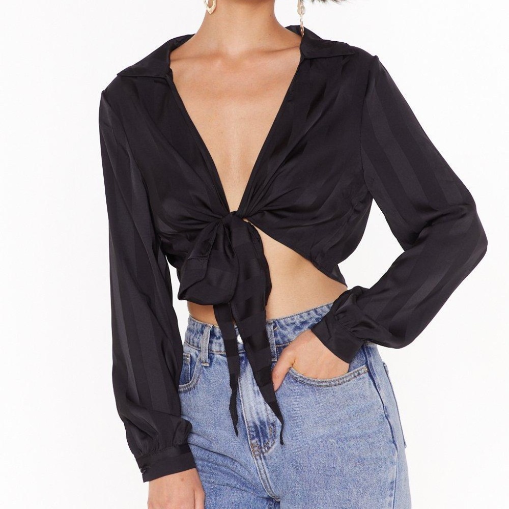 Nasty Gal Stripe Down to It Satin Tie Shirt